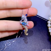 exquisite jewelry 925 sterling silver inlaid with natural blue topaz girls fashionable seahorse ol style gem pendant necklace s
