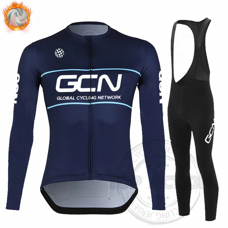 

2021 New GCN Winter Thermal Fleece Set Men Long Cycling Clothes Sport Riding Bike MTB Clothing Bib Pants Warm Sets Ropa Ciclismo