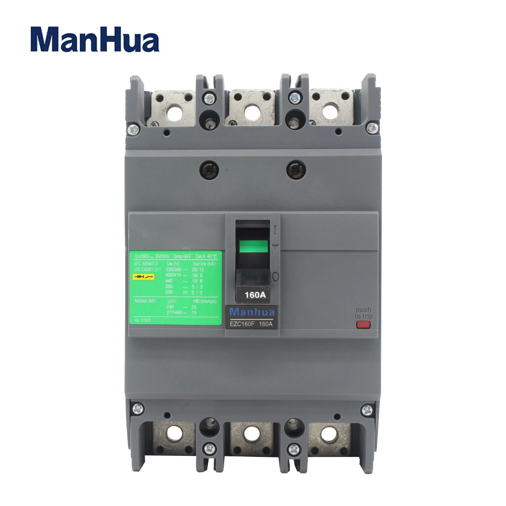 

Mahua EZC-160F 160A Overload and Short-circuit Protection Fire Retardant 3P breaking capacity Molded Case Circuit Breaker