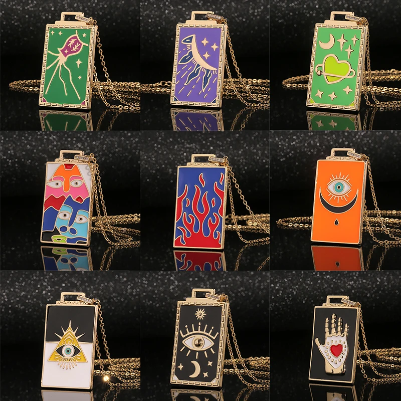 

Модное ожерелье Y2K с карточками Таро, высококачественное ожерелье с квадратными подвесками в виде мультяшной звезды, Луны для женщин, шикар...