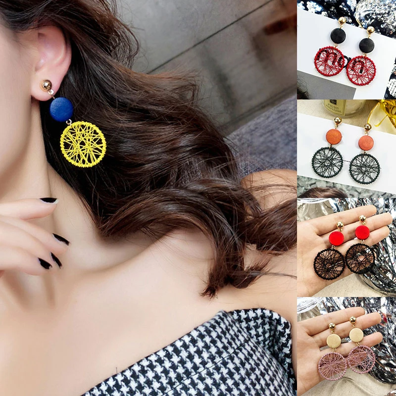 

2020 Fashion Luxury Simple Big Round Earrings Women Grils Fashion Korean Style Hollow Mesh Drop Earrings Statement Jewelry