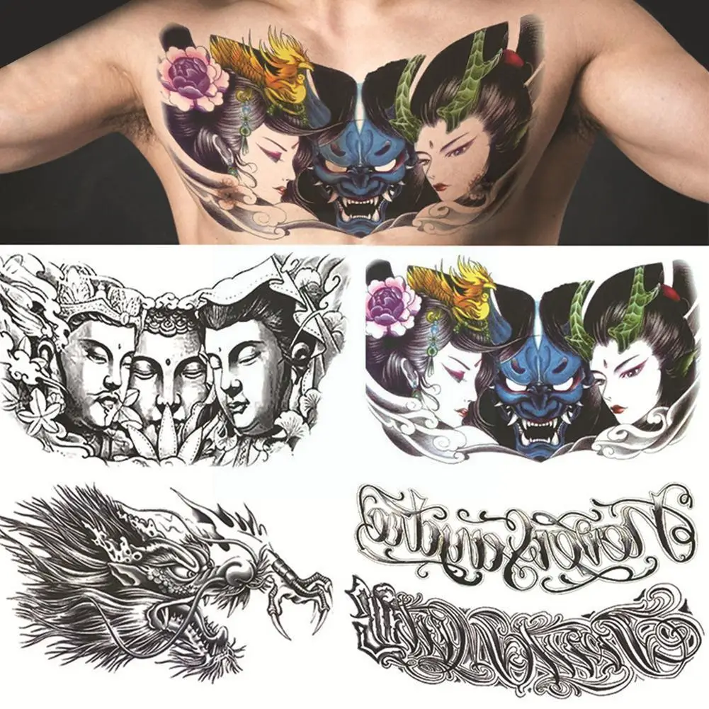

Temporary Tattoos For Men Shoulder Tattoos Large Chest Make Tattoo Up Arm Tatoo Body Boys Sticker Sexy Fake Pattern Waterpr C7M6