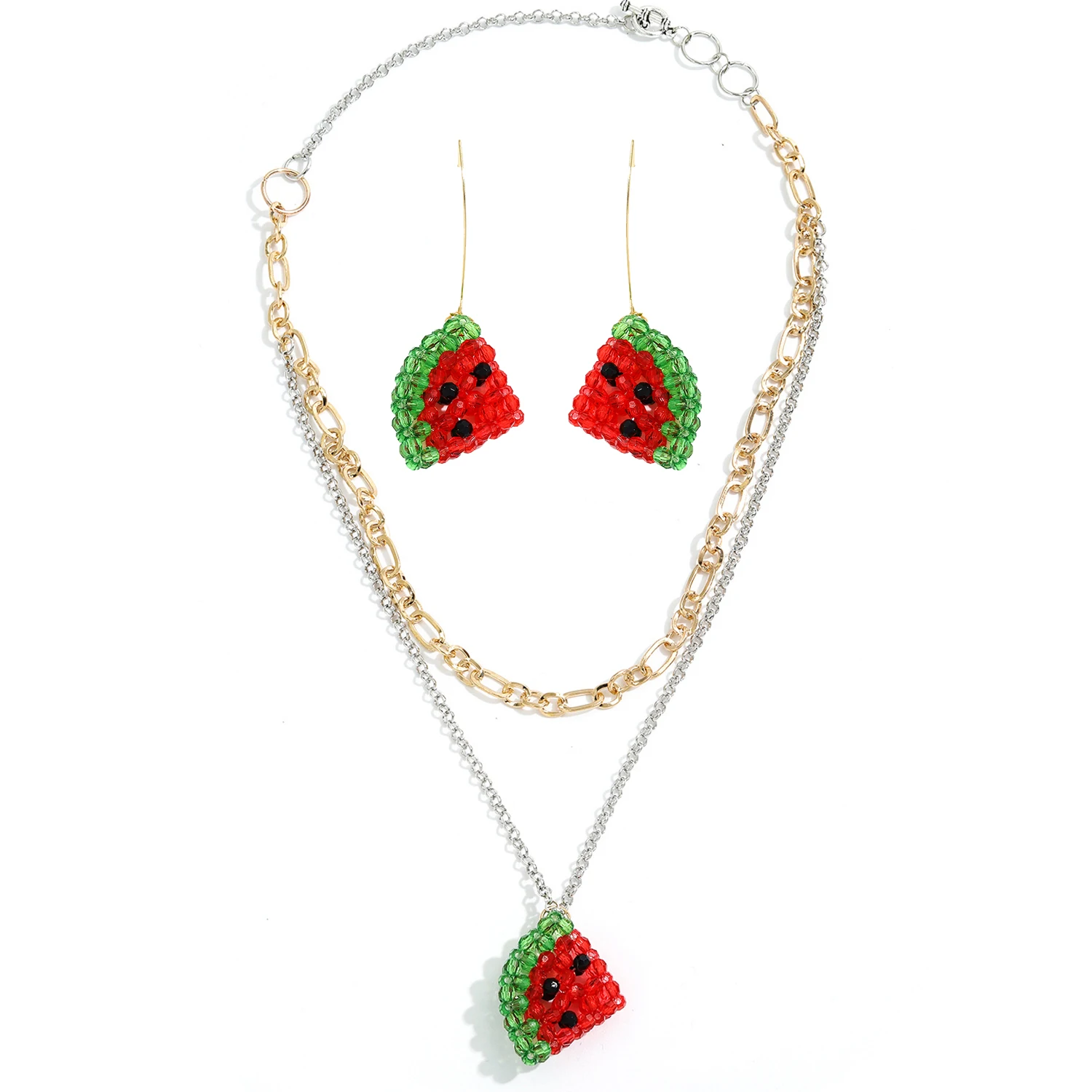 

Fashion Boho Handmade Beads Summer Style Resin Fruit Orange Drop Earrings Necklace Jewelry Set Watermelon Earrings for Woman