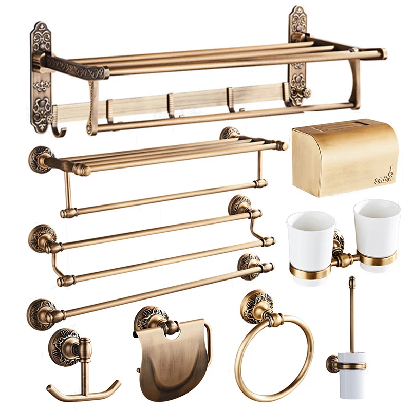 

Bathroom Hardware Set Towel Rack Paper Holder Towel Bar Corner Shelf Toilet Brush holder Robe Hook Antique Bathroom Accessories