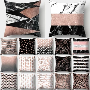 Декоративная наволочка с мраморным геометрическим узором, розовое золото, чехол для подушки из полиэстера, декоративная подушка, наволочка для дивана, 40552