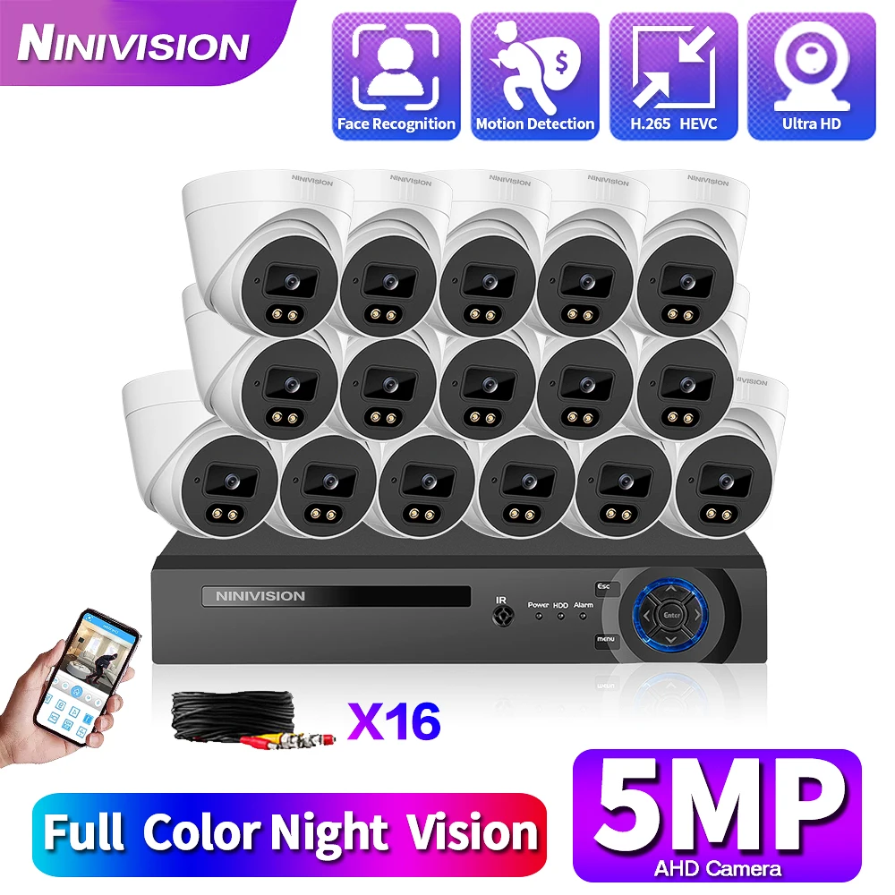 

Face Detection 16CH 5MP HD Video Security System 6 IN1 H.265+ DVR With 8/16 5MP Color Night Vision Cameras CCTV Surveillance Kit