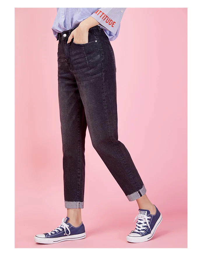 LEIJIJEANS, новинка, большой размер, женские черные шаровары с высокой талией, брюки с манжетами, крутые, крутые, модные, женские джинсы, 9028
