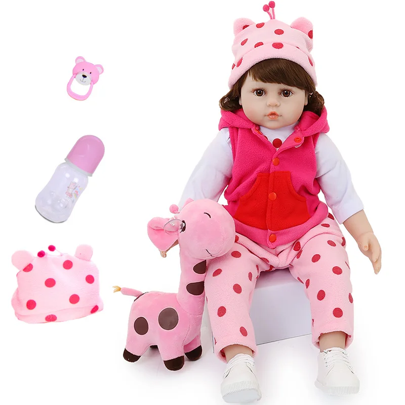 60 см Reborn Baby Doll Мягкий силикон новорожденные дети куклы с жирафом мягкая