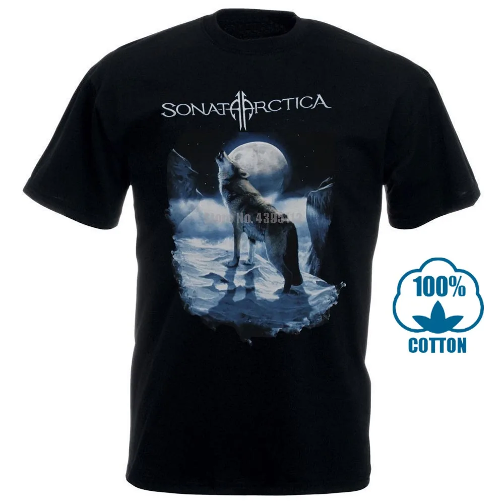 Sonata Arctica Мужская футболка вой Луна волк в снегу изображение 010970|Мужские футболки|