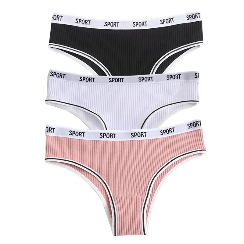 

Hot Sale 3PCS Women's Cotton Letter Panties Lingerie Girls Solid Color Briefs Sexy Sport Underpants Fashion Female Underwear