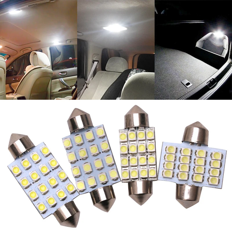 

1x Festoon 31mm 36mm 39mm 41mm C5W C10W Festoon Dome Car Led Panel Reading Lamp Wedge Bulb Auto Roof Map Light 12V White