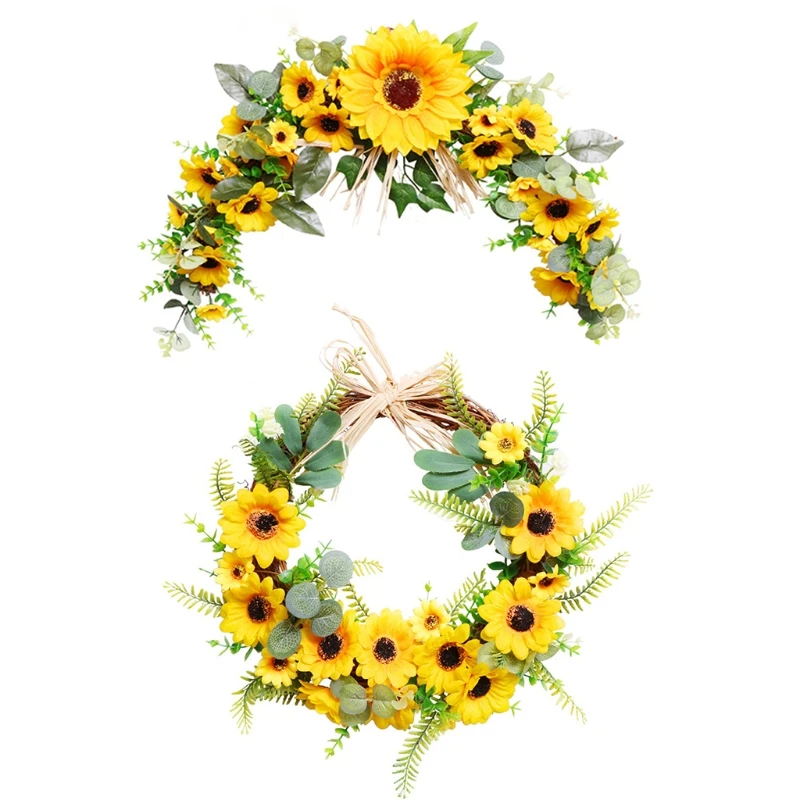 

Artificial Sunflower Wreath Fake Garland Wall Door Hanging Pendant Wedding Party Decoration Photo Props Gifts T8NE