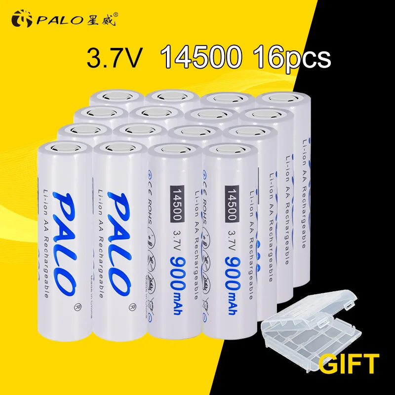 PALO AA 14500 900mAh 3,7 V литиево-ионная аккумуляторные батареи для светодиодный фонарик+ зарядное устройство для AA AAA 18650 14500 16350 18500 и т. д - Цвет: 16PCS