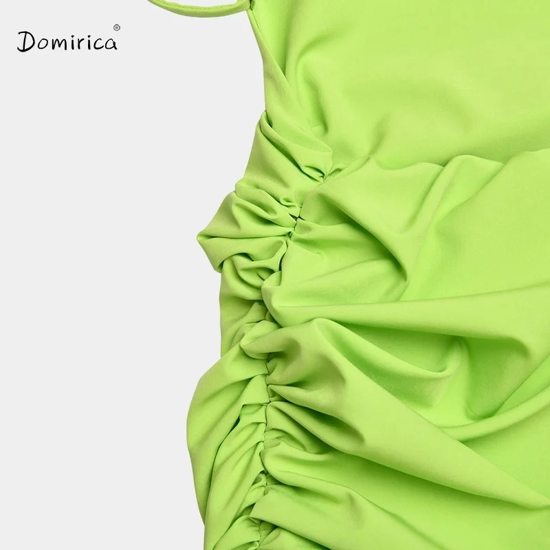 

DOMIRICA Dresses for Women 2021 Women's Sexy One-line Collar Irregular Pleated Split Mini Dress Backless Green Bodycon Dress