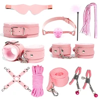 10 pcs sex toys kits pu sex bondage set handcuffs sex games whip gag shackles collar fluff stick nipple clamp for couples