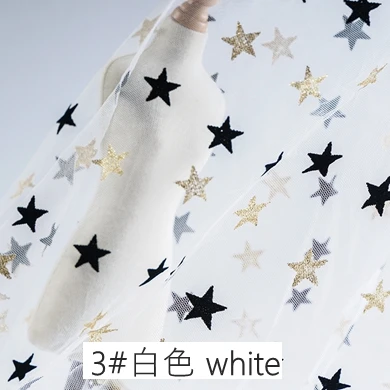 3 white Ткань для шитья Звездное платье Ткань для девочек бронзовая Флокированная блестящая тюль свадебное украшение из ткани T012 - Цвет: 3 white