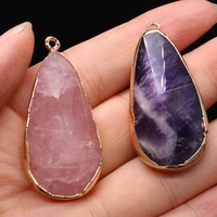 fine natural stone amethysts pendants long water drop charms for jewelry making diy women necklace earring reiki heal gifts