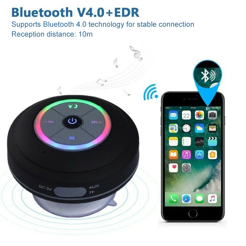 Портативная Водонепроницаемая Bluetooth-Колонка со светодиодной подсветкой для
