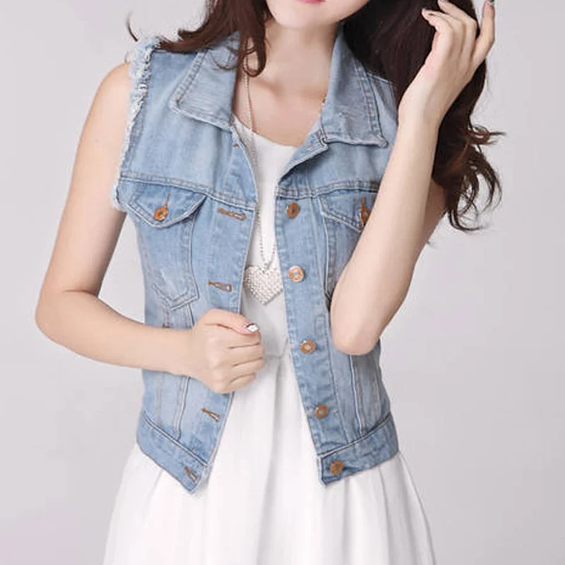Женская джинсовая куртка без рукавов повседневный винтажный кардиган из денима