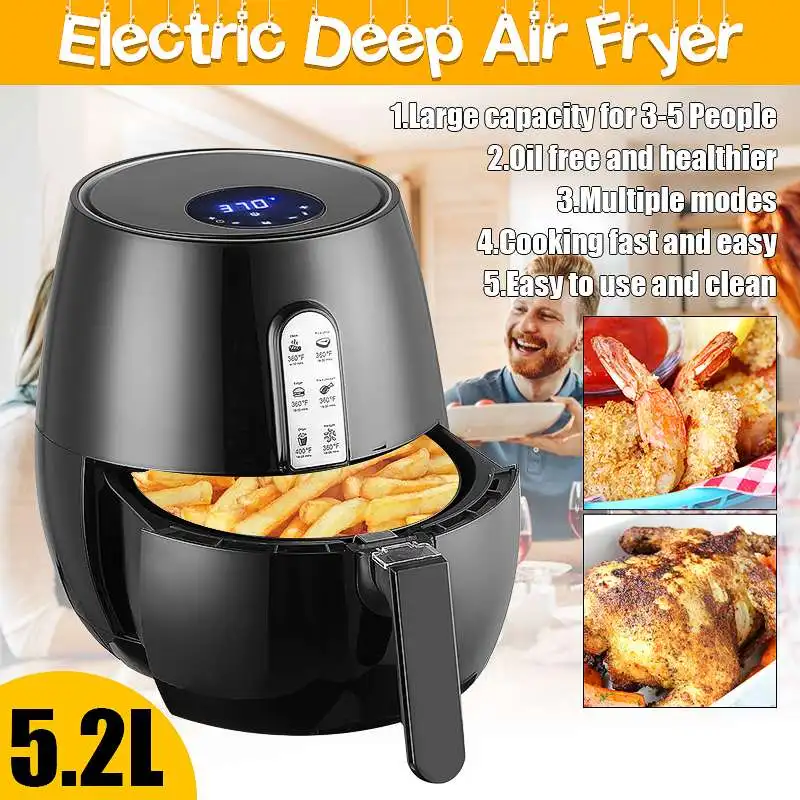 

220V 5.2L Health Fryer Cooker Smart Touch LCD Airfryer Pizza Oil Free Air Fryer Multi Function Smart Fryer for French Fries