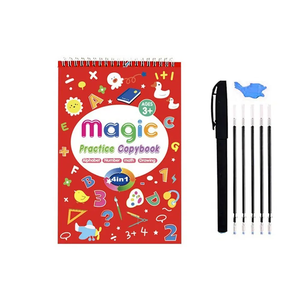 

Magic Practice Copybook Kids 4-In-1 Handwriting Practice Workbook Reusable Children'S Calligraphy Letter Tracing Paper Set