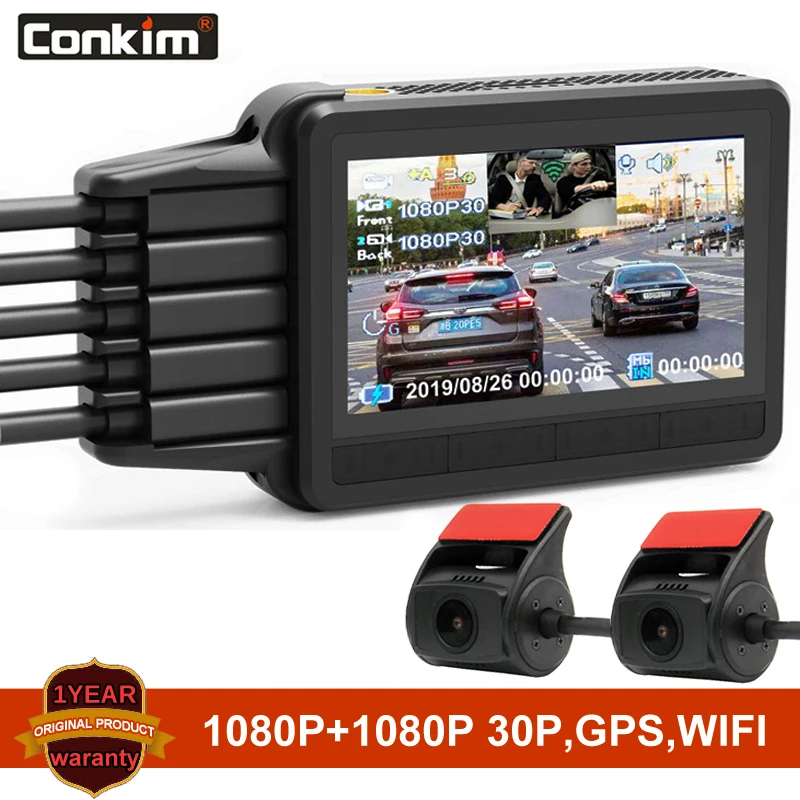 Conkim Dash Cam 2 камеры K2S Full HD с GPS + WIFI скоростная камера Автомобильный
