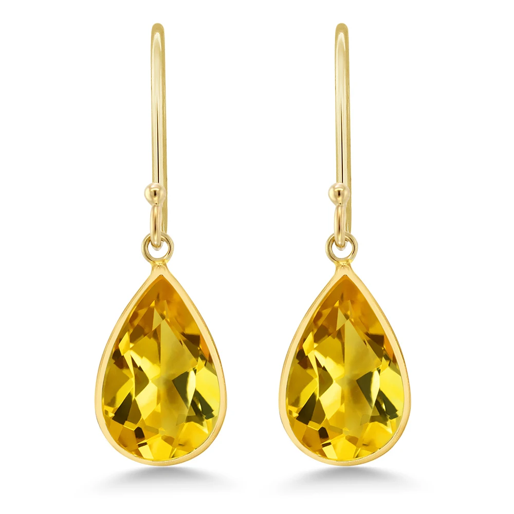 GemStoneKing 14K желтого золота ювелирные украшения груша Форма 8x12 мм натуральный цитрин камень Висячие серьги для Для женщин