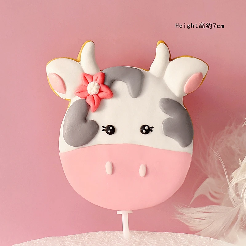 Розовые топперы для торта с коровьим деревом на ферму детского дня рождения