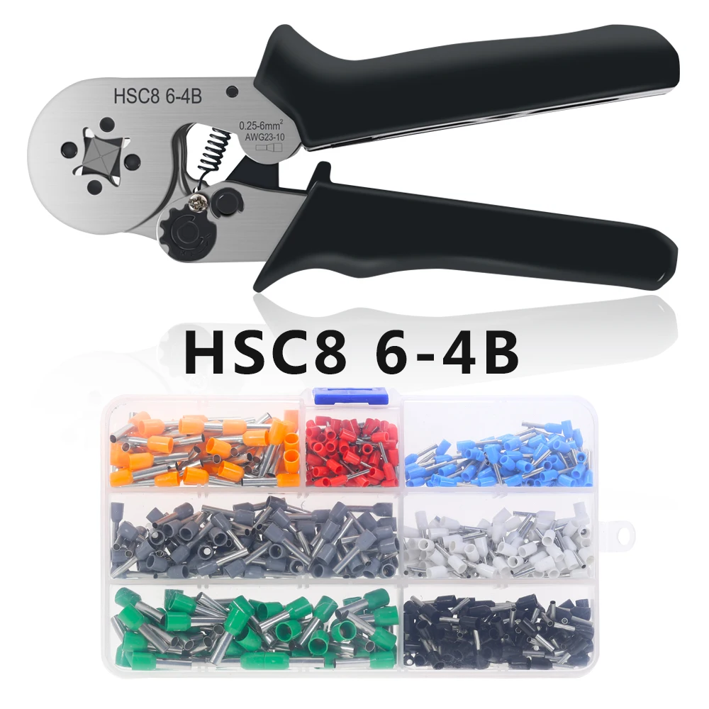 HSC8 6-4B 600PCS Мини Электрический зажим 23-10AWG 6-4A с 600 шт. коробка 0,25-6мм2 Высокоточный набор приспособлений для трубчатого терминала прессования - Цвет: HSC8 6-4B 600PCS
