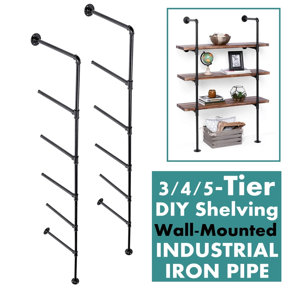 

Промышленная мебель, 5 этажей, 2 шт., настенное крепление для полок, домашний декор, подвесные полки для хранения, железная труба, черные полки...
