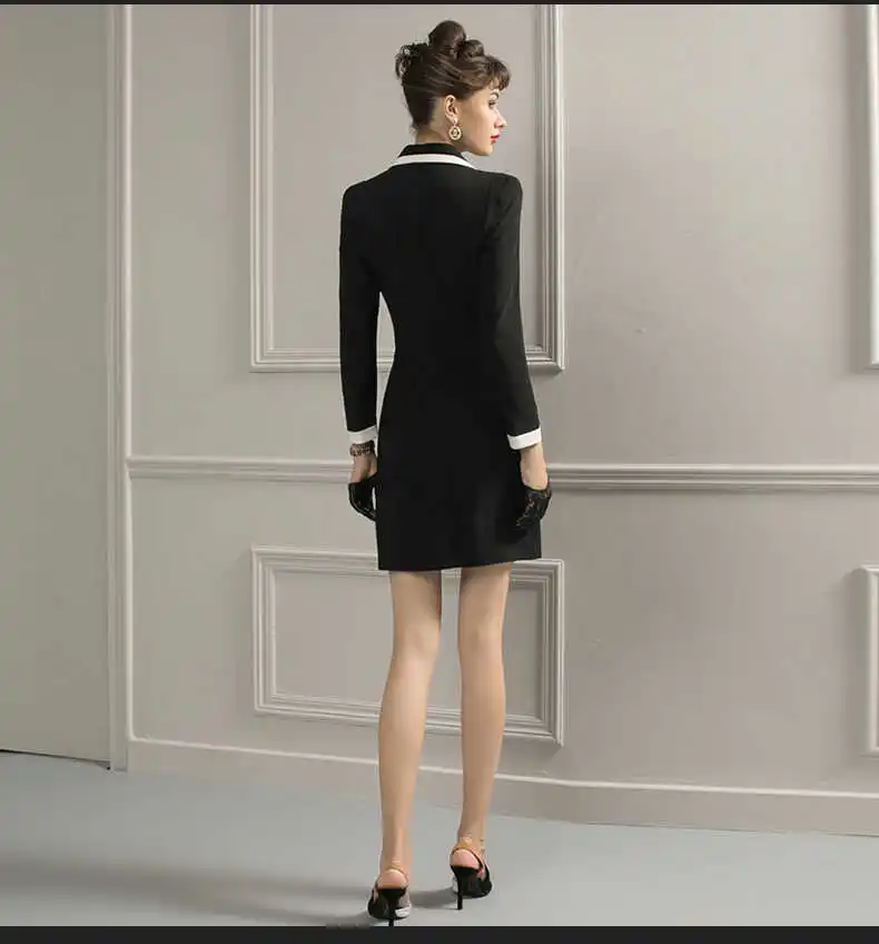

Vintage Dress Suits Women Double Breasted High Quality Ol Long Sleeve Slim Autumn Winter Office Lady Blazer Dresses Clothing