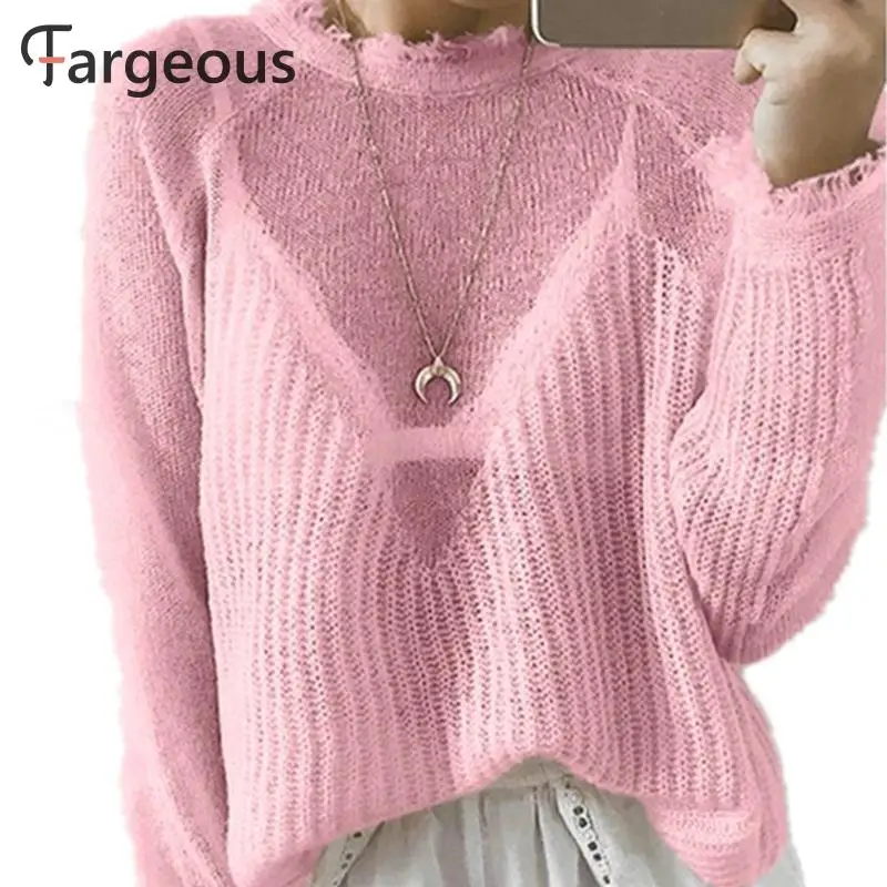 Женский трикотажный пуловер с кисточками однотонный джемпер вырезами в стиле