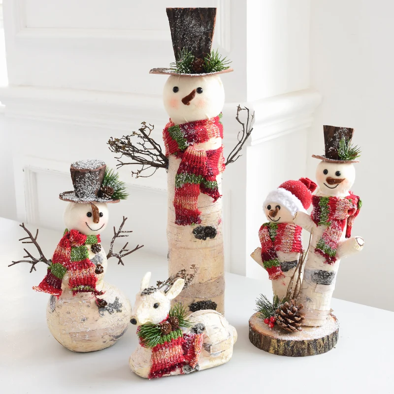 navidad 2019 decoraciones para el hogar Nordic Birch Bark Snowman Doll Desktop Decoration Elk Scene for Christmas |
