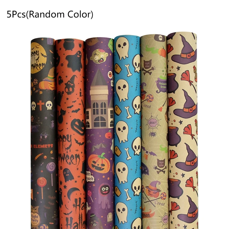 

5pcs Halloween Wrapping Paper Halloween Element Print Gift Present Bag Packaging
