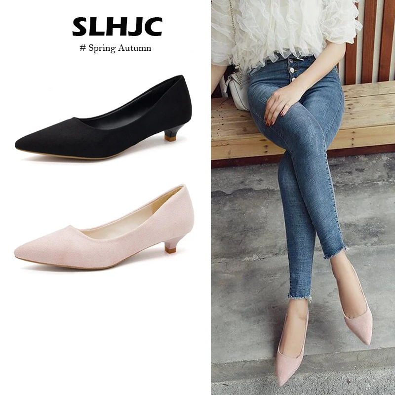 Женские туфли-лодочки SLHJC на низком каблуке 3 см без застежки заостренный носок