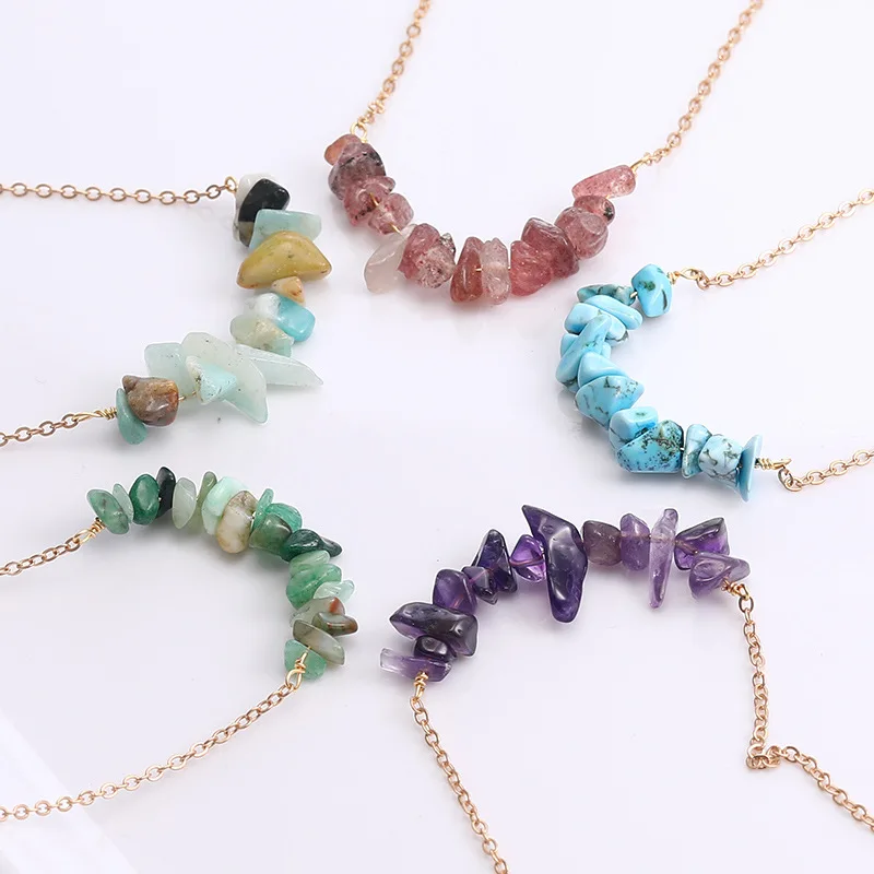 

Multicolor Natural Stone Choker Necklaces Fashion Gold Color Chain Crystal Necklace For Women Jewelry Short Chockers Collar