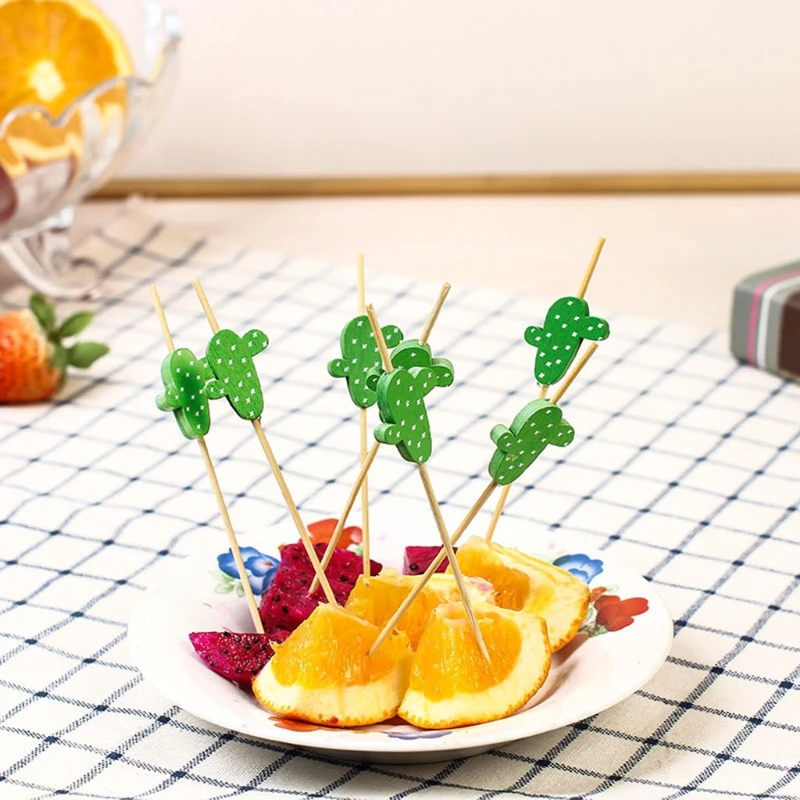 2022 New 100pcs 12cm Disposable Bamboo Fork Buffet Fruit Desserts Pick Skewer Food Cocktail Sandwich Stick Party Supplies - купить по