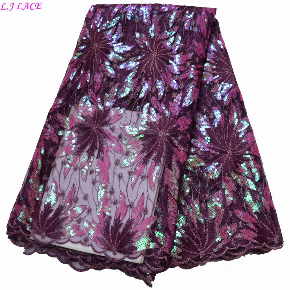 

Beautiful sequins embroidery gauze fabrics nice color high quality French laces clothes sewing 2020 tulle lace fabric