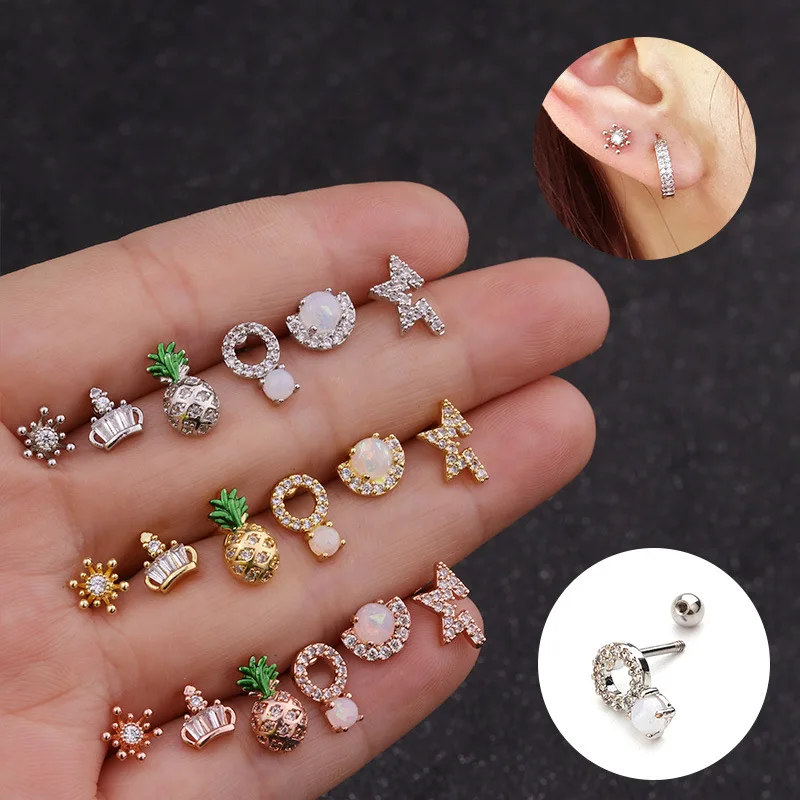

1PCS Pineapple Zircon Ear Stud Cartilage Helix Tragus Piercing Earring Jewellery