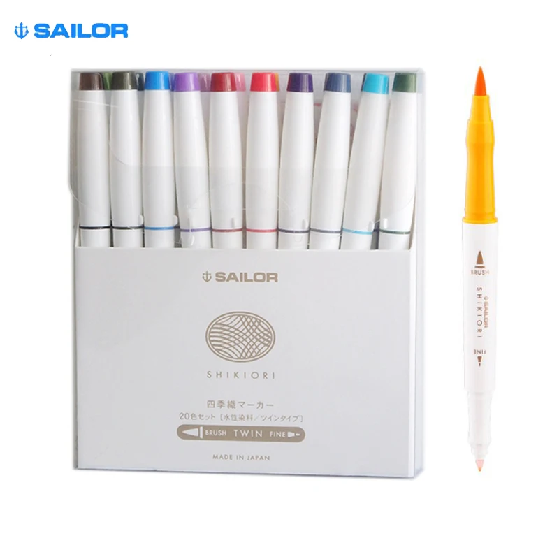 

Japanese SAILOR Water Color Double Head Brush Pen Pigment Four Seasons Color Kawaii Marker Cartoon caricatures 20pcs/set