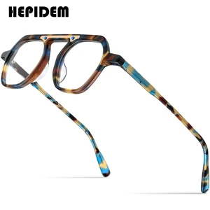 HEPIDEM Acetate Glasses Frame Men Vintage Retro Square Eyeglasses Women 2022 Optical Prescription Sp
