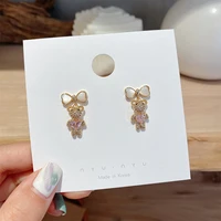 opal rhinestone earrings bowknot love bear earrings for women sweet romantic jewelry earring gift