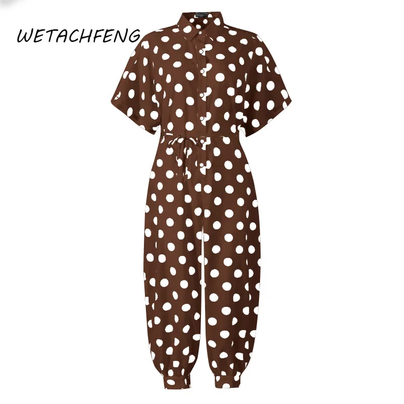 

White Jumpsuits Dot Printed Summer Overalls For Women 2021 Short Sleeve Casual Bodysuits Rompers Club Outfits Female Clothing