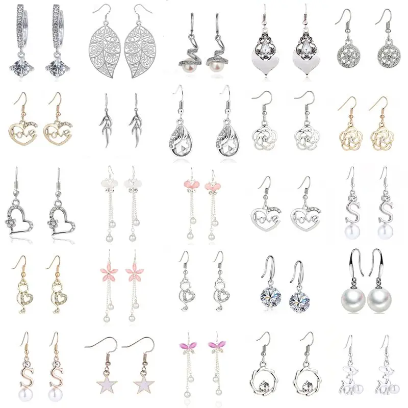 5 пар = 1 лот модные горячие цветочные формы кулон Стразы Кристалл Длинные серьги