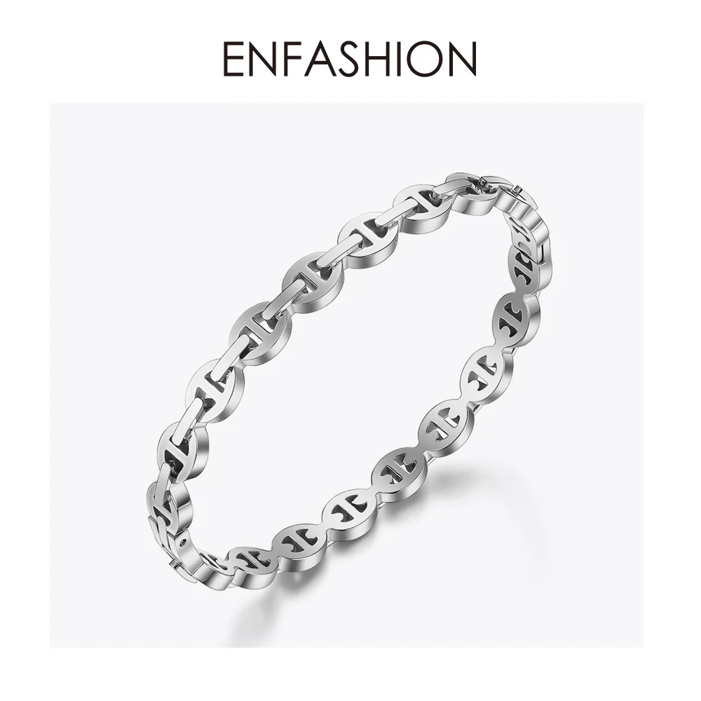 ENFASHION панковские геометрические полые браслеты-манжеты для женщин, золотой цвет, браслет из нержавеющей стали, модное ювелирное изделие, подарки B192058 - Окраска металла: Silver color