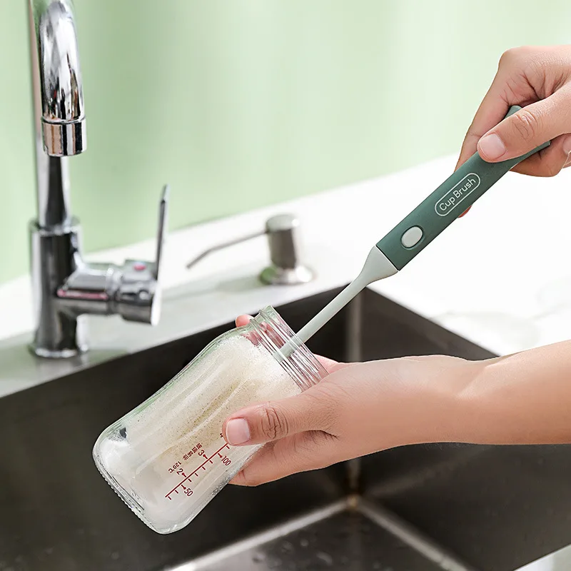 

3pcs/Set Sponge Cup Brush 1 Handle and 2 Replaceable Brush Heads Kitchen Cleaning Tools Glass Bottle Cup Cleaning Brush