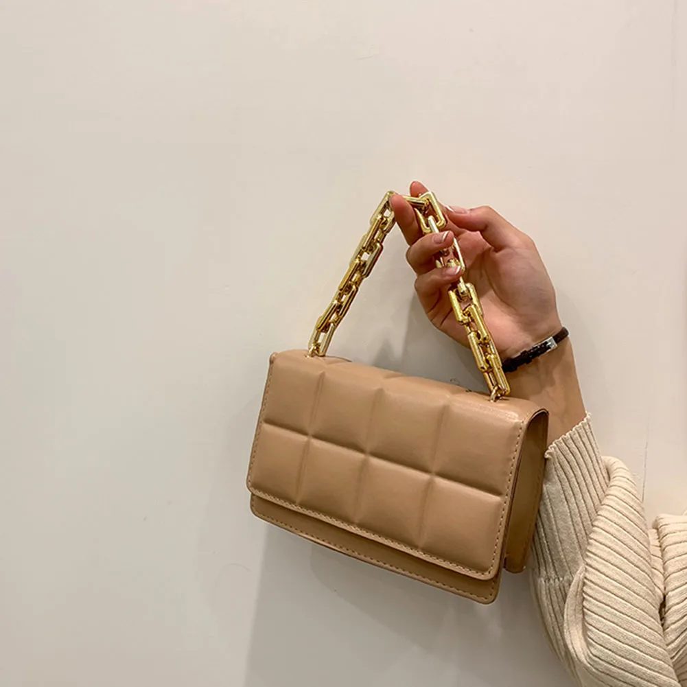 

Женская сумка через плечо, из искусственной кожи, с толстой акриловой цепочкой, однотонная, с тиснением в клетку