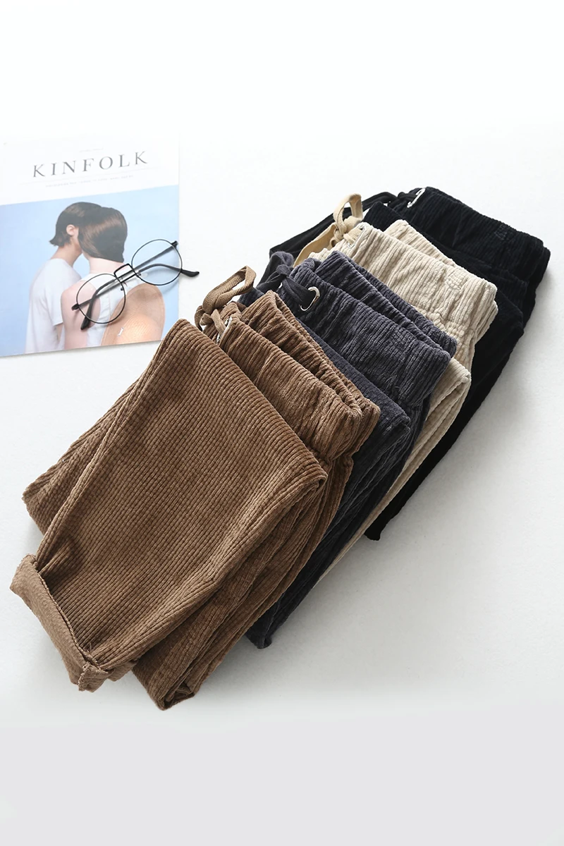 Бежевые вельветовые брюки женские весна и осень Новый Свободный женский