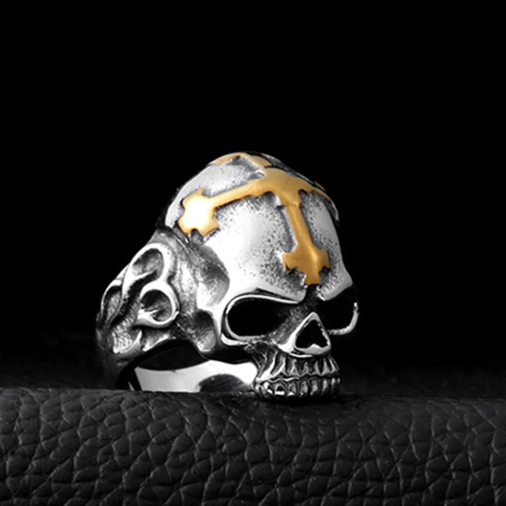 

New Retro Popular Accessories Cross Skull Men's Ring Domineering Punk Hip Hop Locomotive Party Jewelry Gift Wholesale