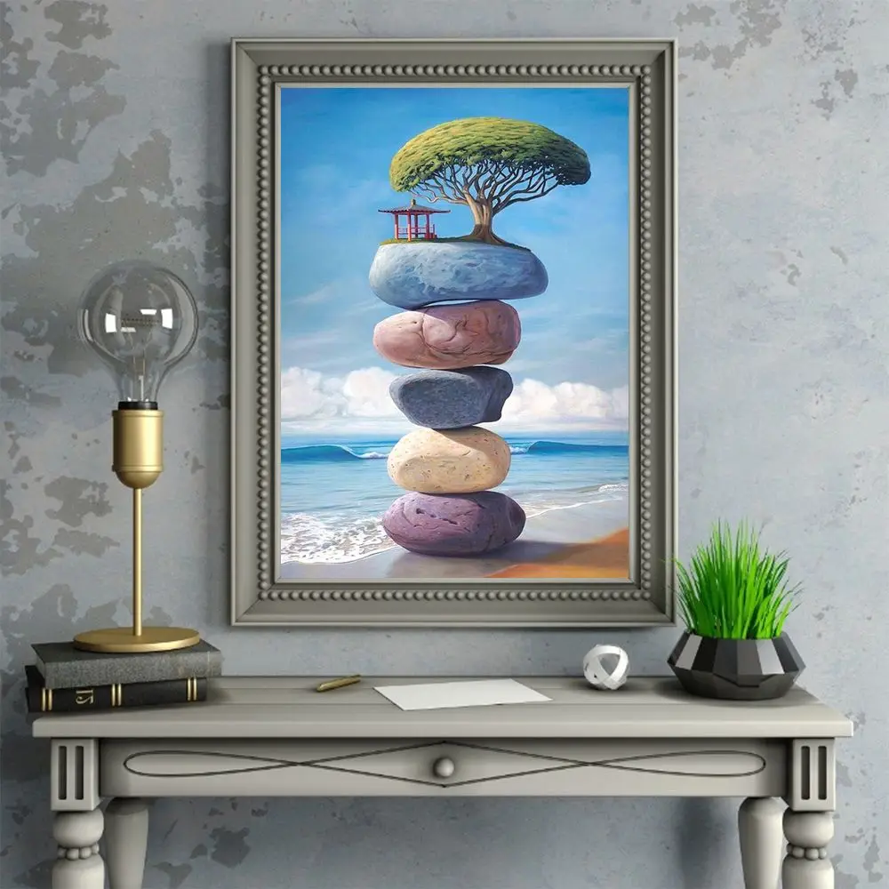 

Wall Decor Diamond Painting Kits Crystal Rhinestone Embroidery Paint by Numbers Stone Tree Seaside Diamond Painting